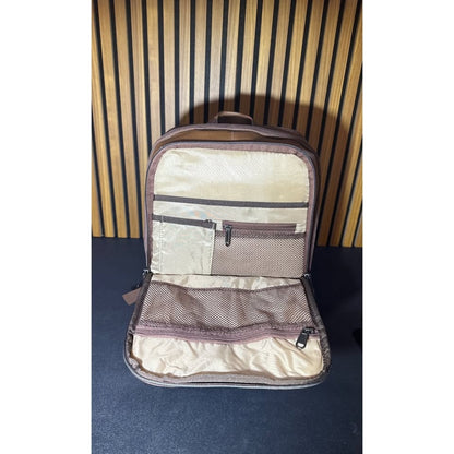 Brown Faux Leather Backpack With Multi-Compartment Design & Durable Straps