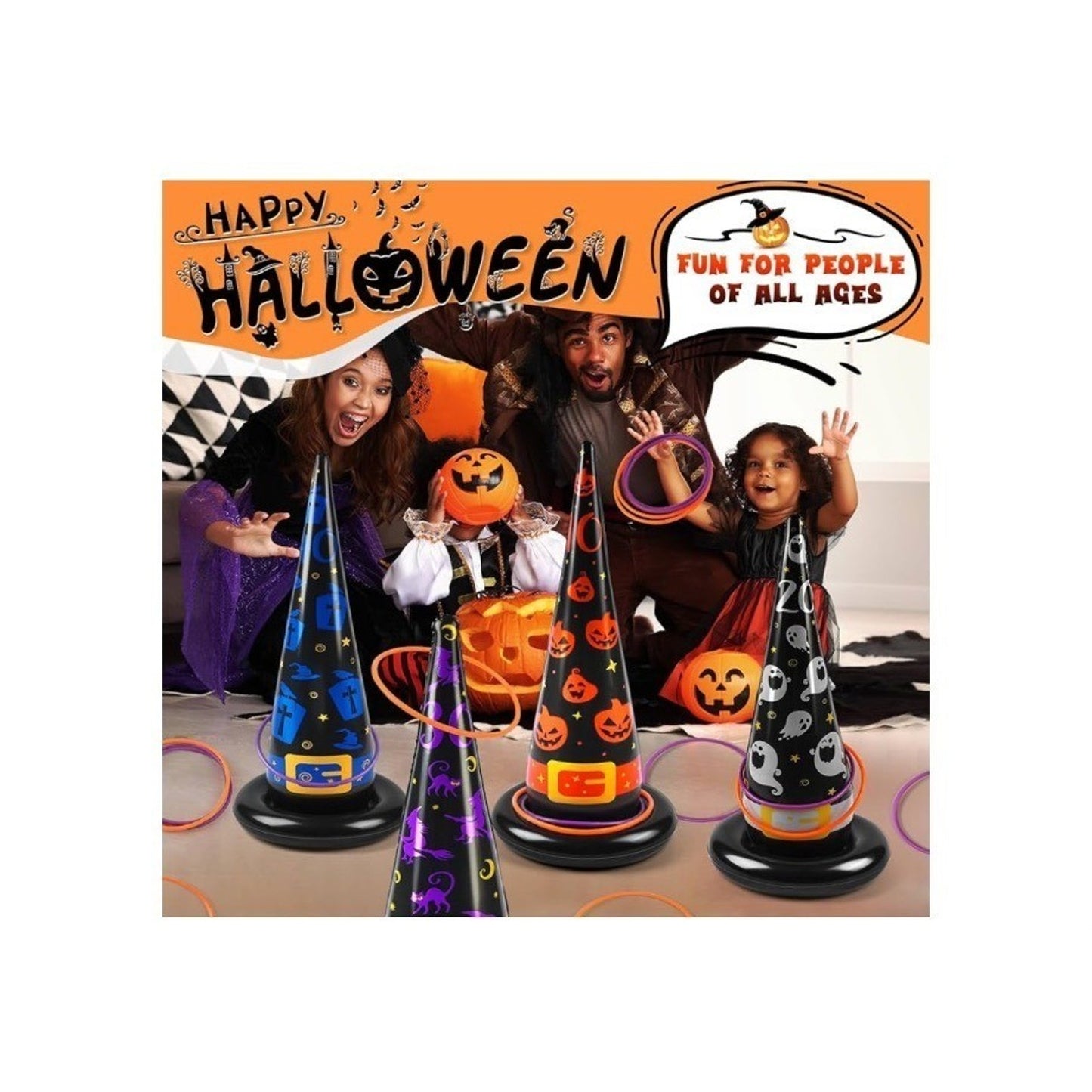 Halloween Inflatable Witch Hat Ring Toss Game Set 17-Piece