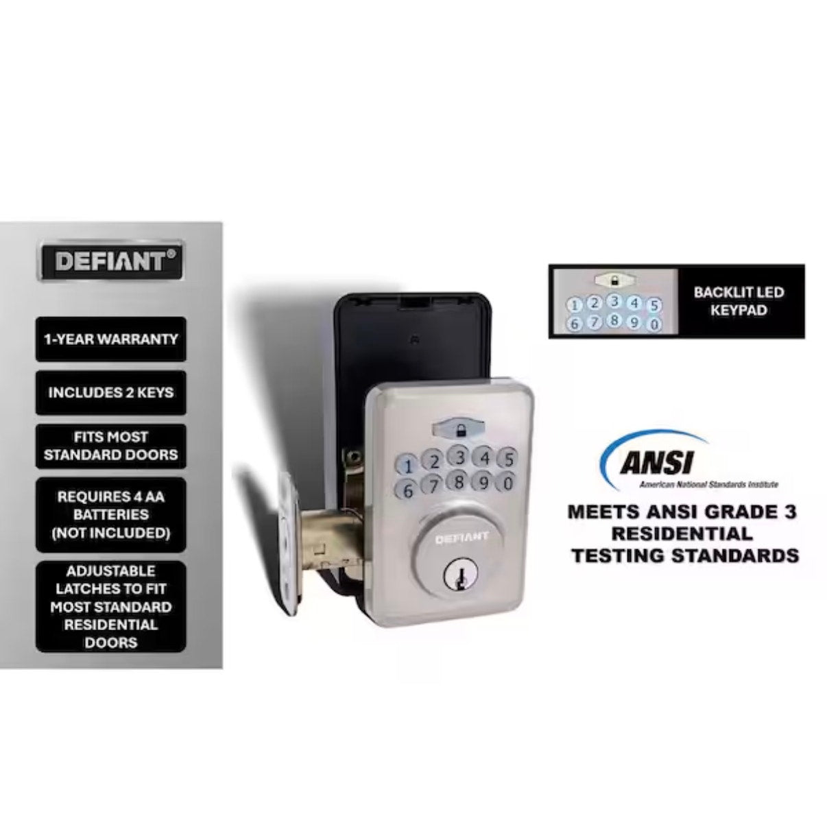 Defiant Radius Satin Nickel Keypad Deadbolt Open Box New