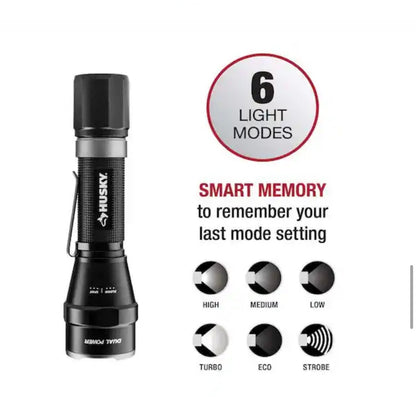 Husky 1800 Lumen Rechargeable Tactical Flashlight New
