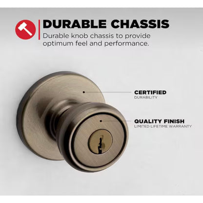 Kwikset Tylo Entry Door Knob Antique Brass Open Box