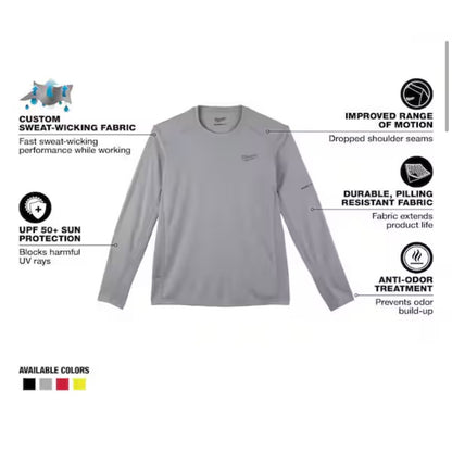 Milwaukee Men’s Large Gray WorkSkin Long Sleeve Performance Shirt New 415G-L Lightweight Workwear