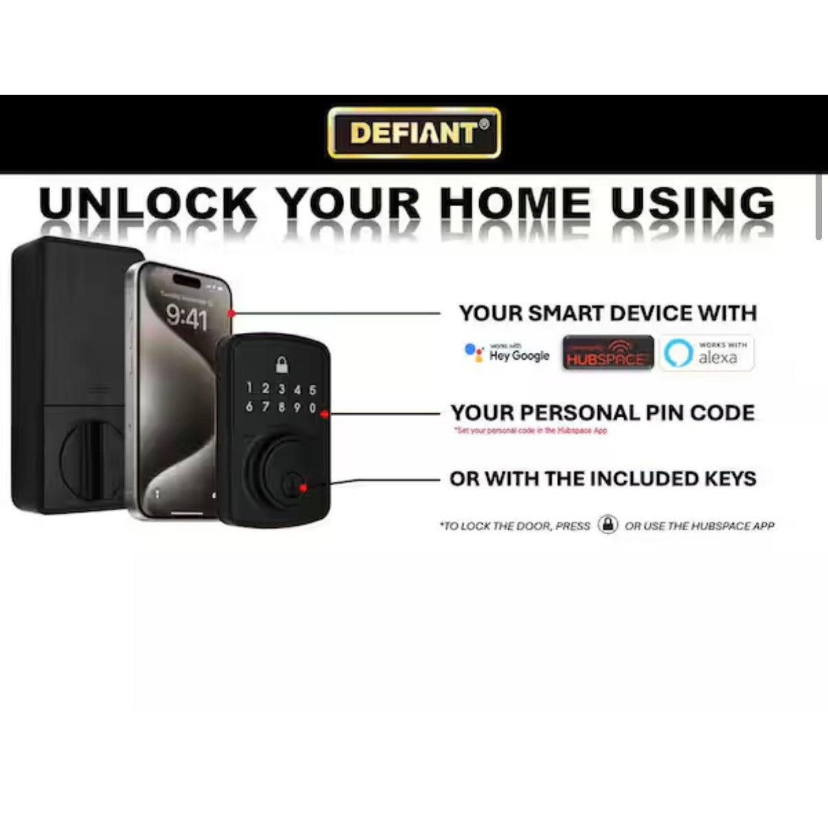 Defiant Hubspace WiFi Keypad Deadbolt Matte Black As Is