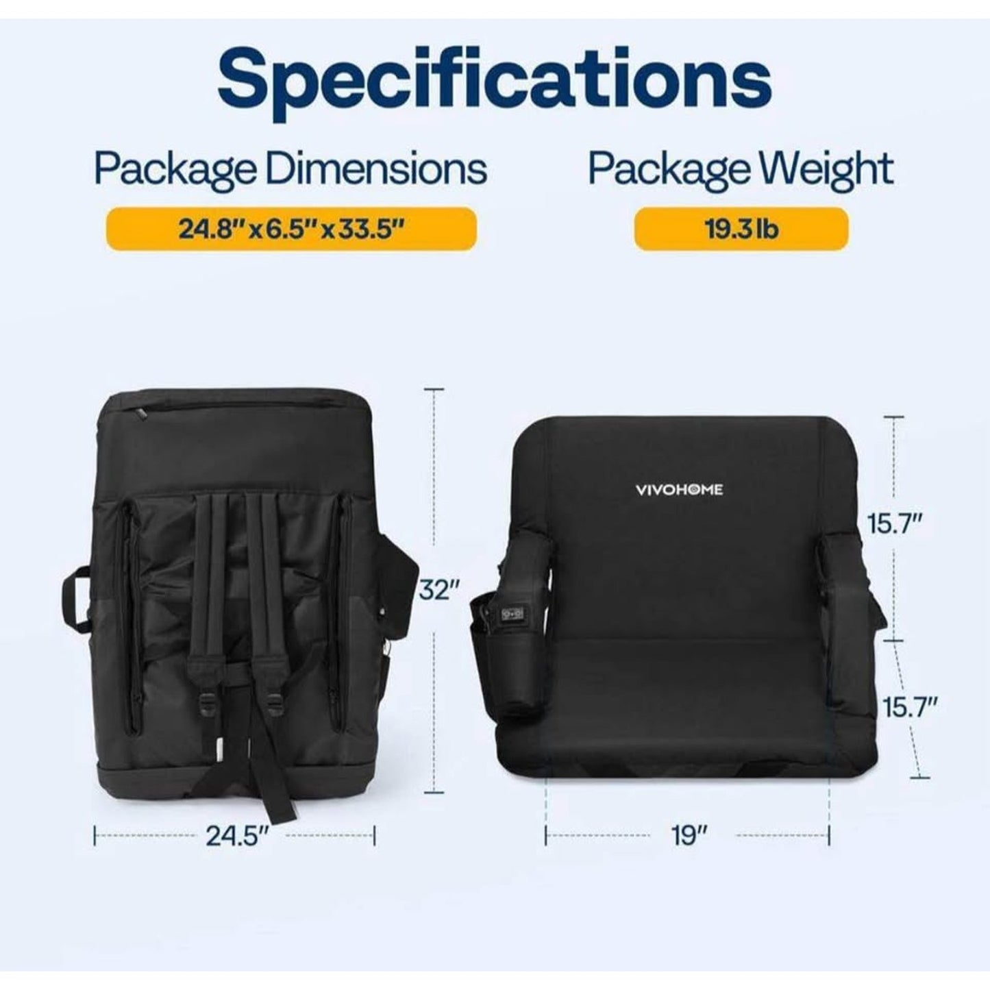 Black 24 in. W Heated Stadium Seats with with 3 Levels of Heat, Back Support and Cushion (2-Pack)