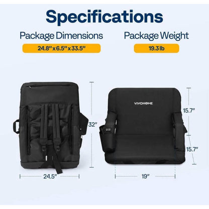 Black 24 in. W Heated Stadium Seats with with 3 Levels of Heat, Back Support and Cushion (2-Pack)