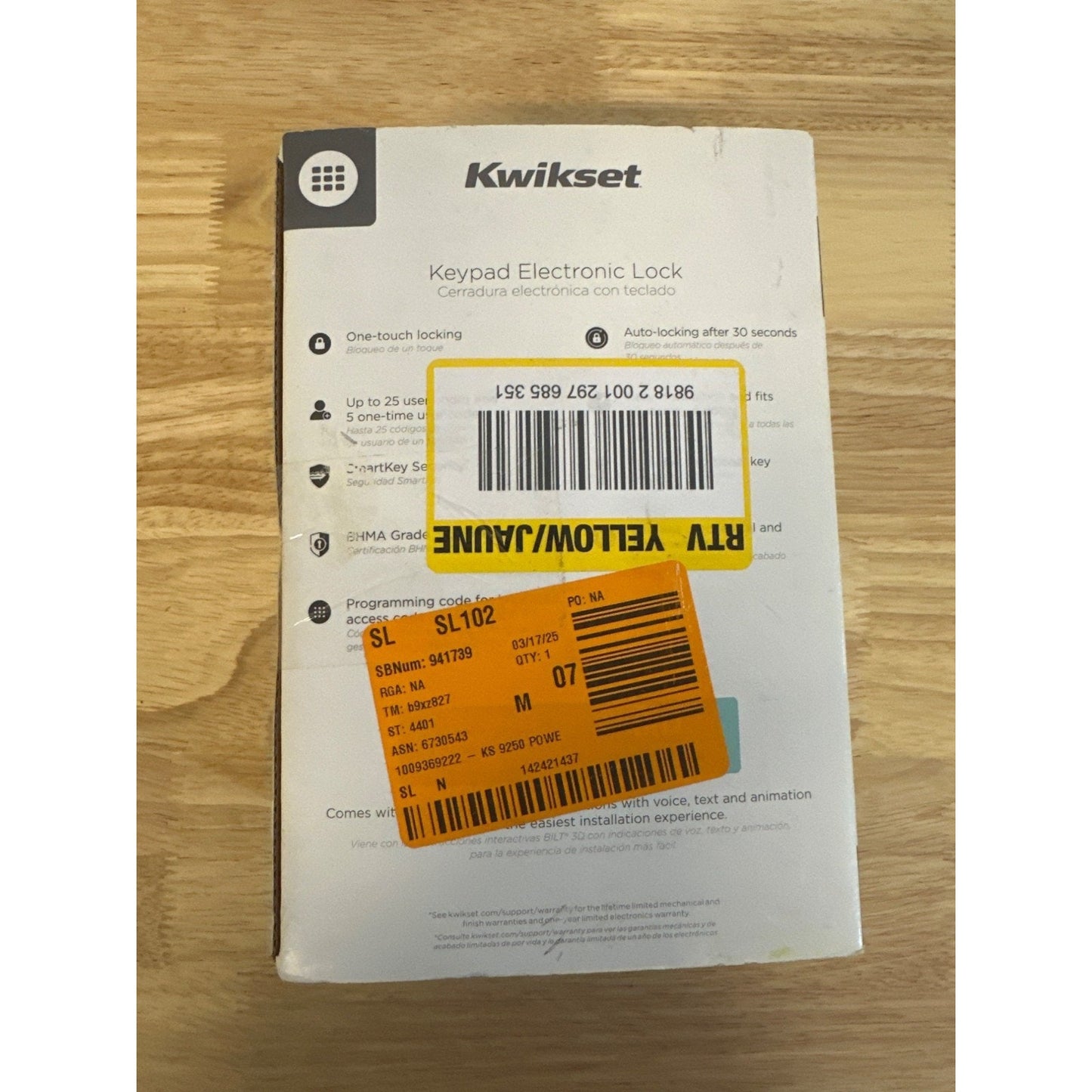 Kwikset Powerbolt 250 Keypad Electronic Lock Venetian Bronze