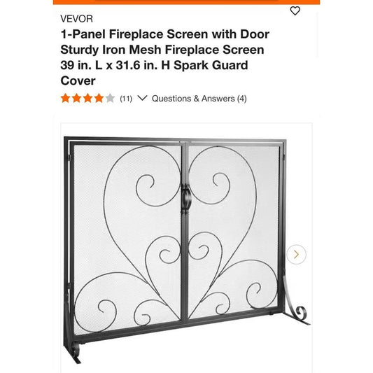 Vevor Black Iron Fireplace Screen With Mesh Spark Guard Door