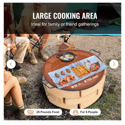 X-Marks Round Fire Pit Grill Grate 30" Heavy Duty Steel BBQ