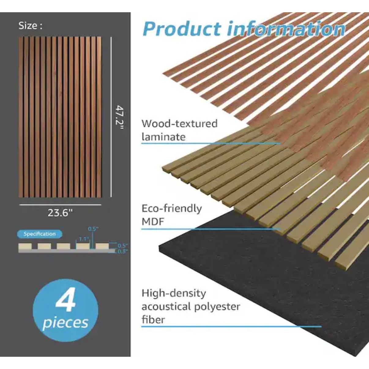 Art3d Walnut Acoustic Slat Wall Panel 2x4 MDF Sound Absorbing Wall Panel
