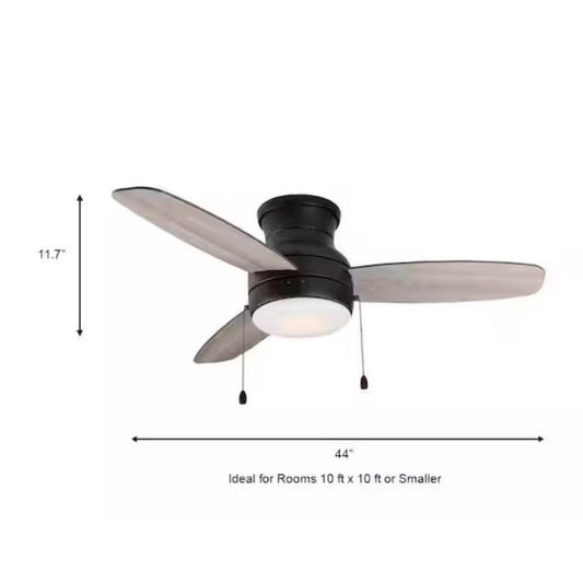 Ashby Park 44 in. White Color Changing Integrated LED Matte Black Ceiling Fan with Light Kit