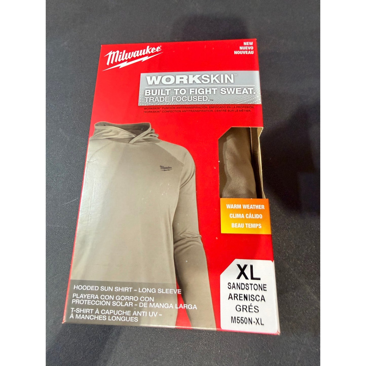 Milwaukee Men’s WORKSKIN Hooded Sun Shirt XL Sandstone New M550N-XL UPF 50 Long Sleeve Workwear