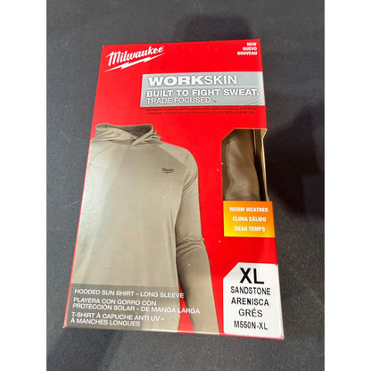 Milwaukee Men’s WORKSKIN Hooded Sun Shirt XL Sandstone New M550N-XL UPF 50 Long Sleeve Workwear