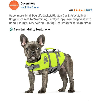 Queenmore Small Dog Life Jacket With Reflective Strips & Handle