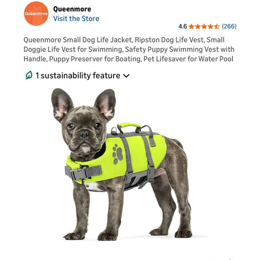 Queenmore Small Dog Life Jacket With Reflective Strips & Handle