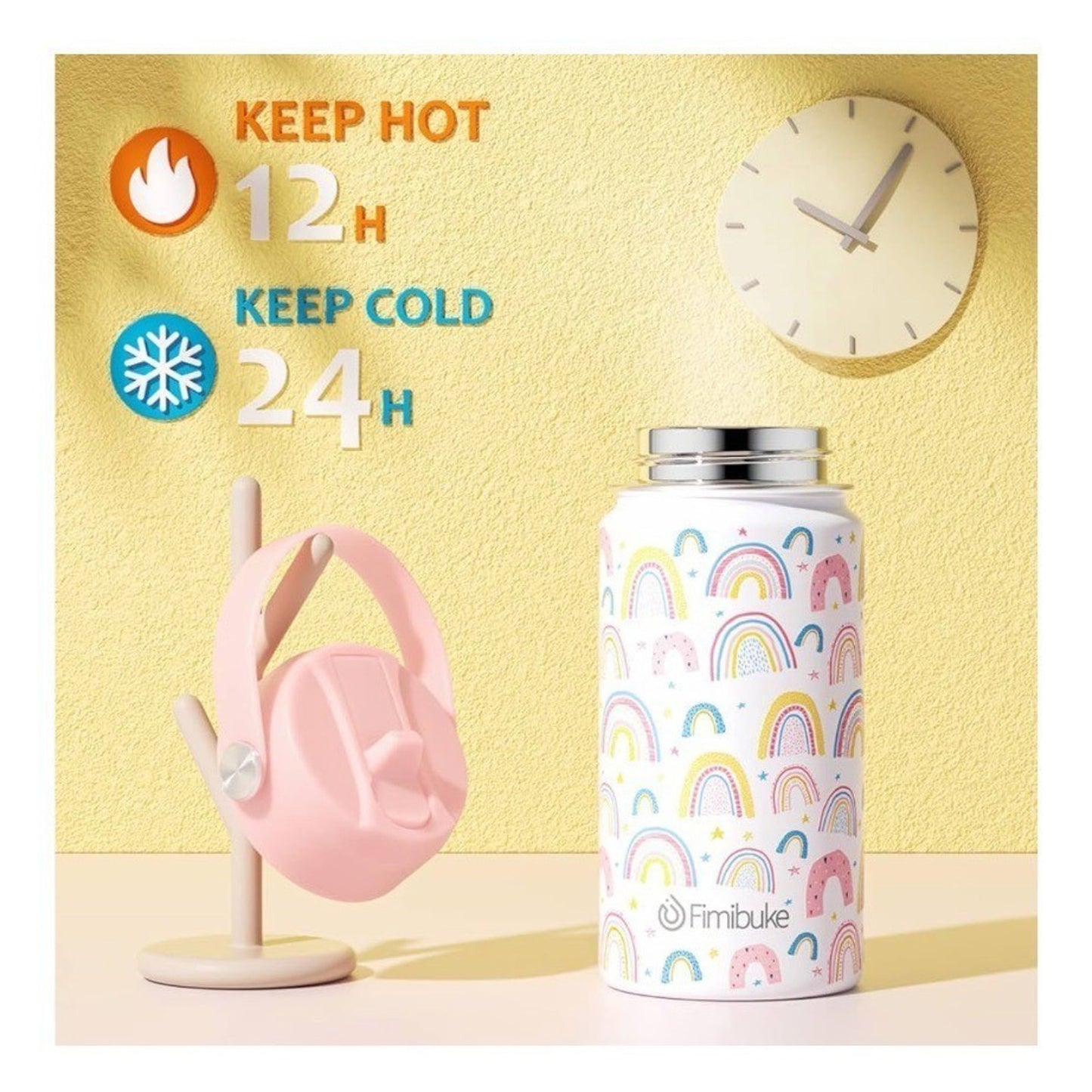 Fimibuke 14oz Kids Insulated Water Bottle Stainless Steel BPA-Free Leak-Proof Ra