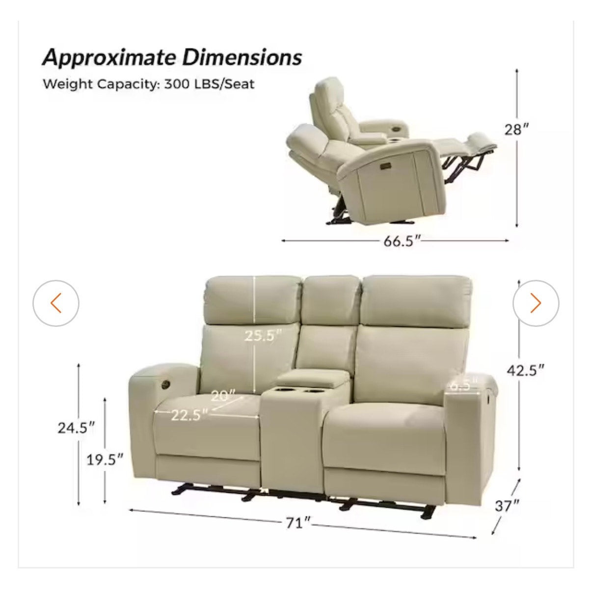 JAYDEN CREATION Gonzalo Power Reclining Loveseat Beige Faux Leather USB Storage New