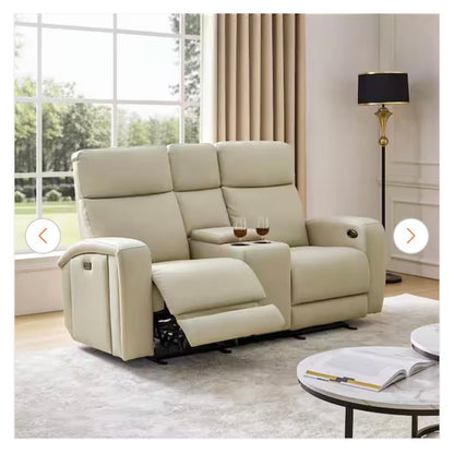 JAYDEN CREATION Gonzalo Power Reclining Loveseat Beige Faux Leather USB Storage New
