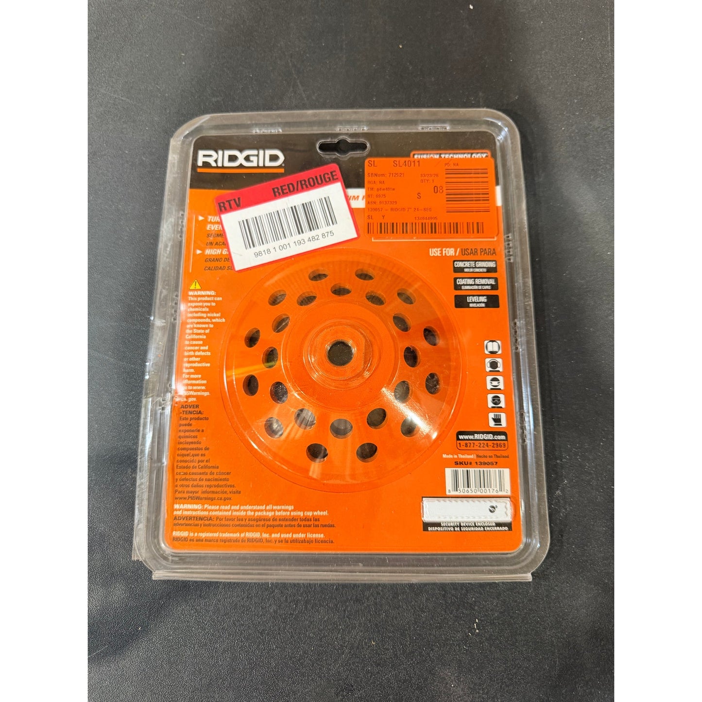 RIDGID 7 in Turbo Cup Grinding Wheel Open Box New