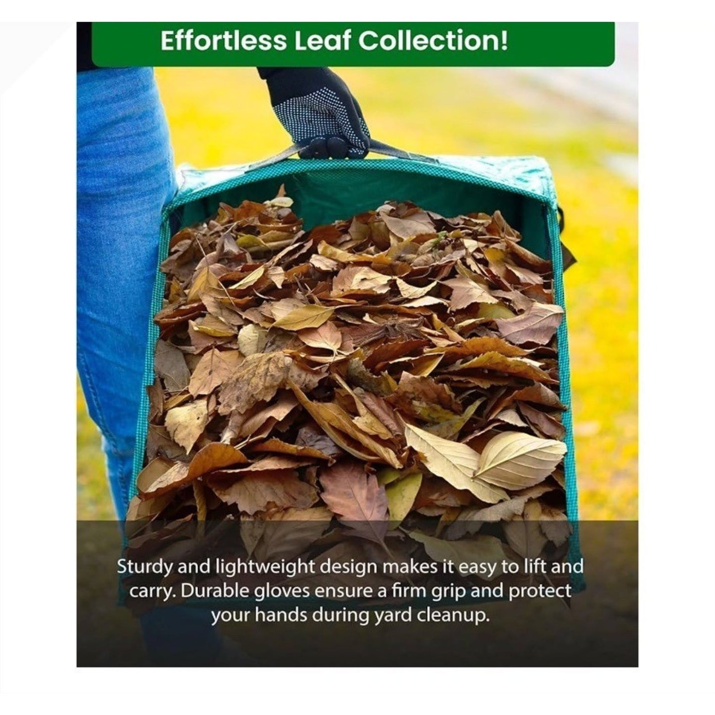 Shed Gem Leaf Collector Bag & Gardening Gloves 100L Durable Green Polypropylene