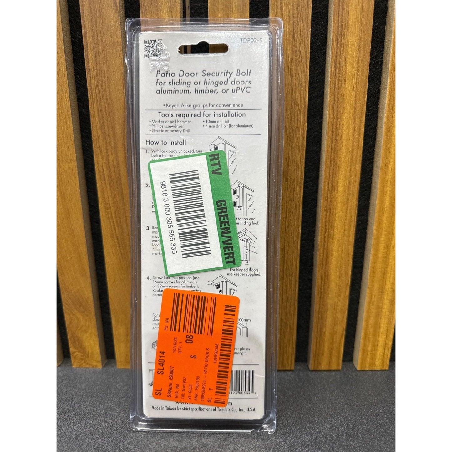 Toledo Patio Door Silver Security Bolt Lock TDP02-S Keyed Design