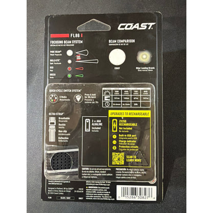 Coast FL86 840 Lumen Dual Power LED Headlamp New 30827 AAA Battery Headlamp Camping Work Light