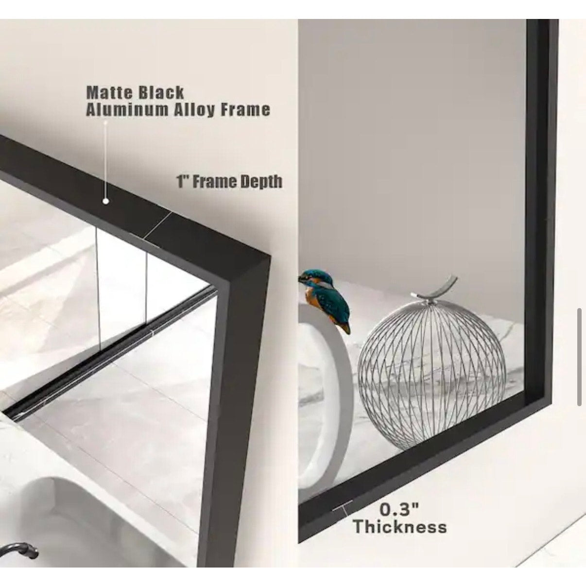 Apmir 40 x 32 Matte Black Bathroom Vanity Mirror Wall Mirror New