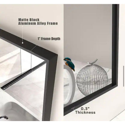 Apmir 40 x 32 Matte Black Bathroom Vanity Mirror Wall Mirror New