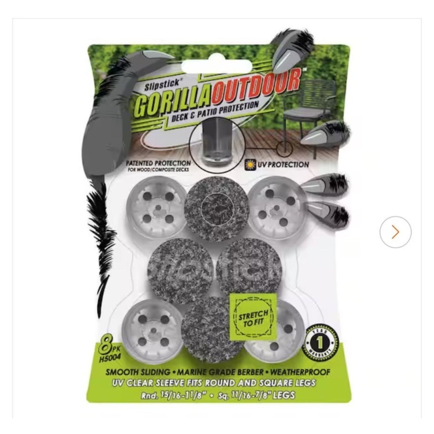 Slipstick Gorilla Outdoor 1-Inch Clear Sleeve Berber Floor Protectors 8 Pack