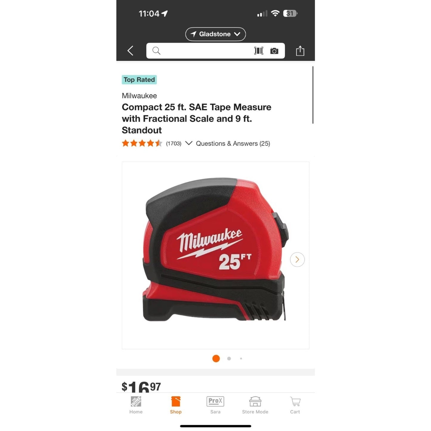 Milwaukee 25 Ft SAE Compact Tape Measure Fractional Scale