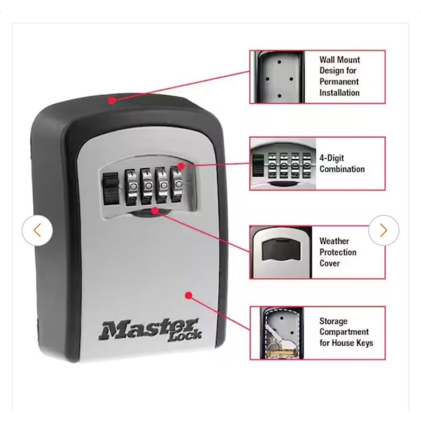 Master Lock Resettable Combination Code Lock Box Bundle With Tether