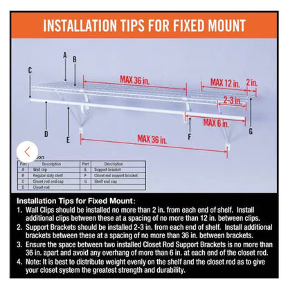Everbilt 6 ft x 12 in Fixed Rod Wire Shelf New Closet Shelf