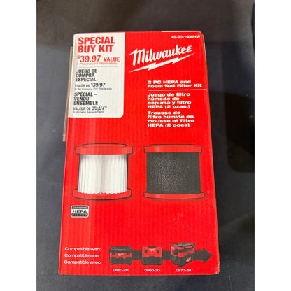 Milwaukee M18 M12 HEPA Wet Dry Vacuum Filter 2 Pack New 49-90-1900HW HEPA Foam Wet Filter Kit