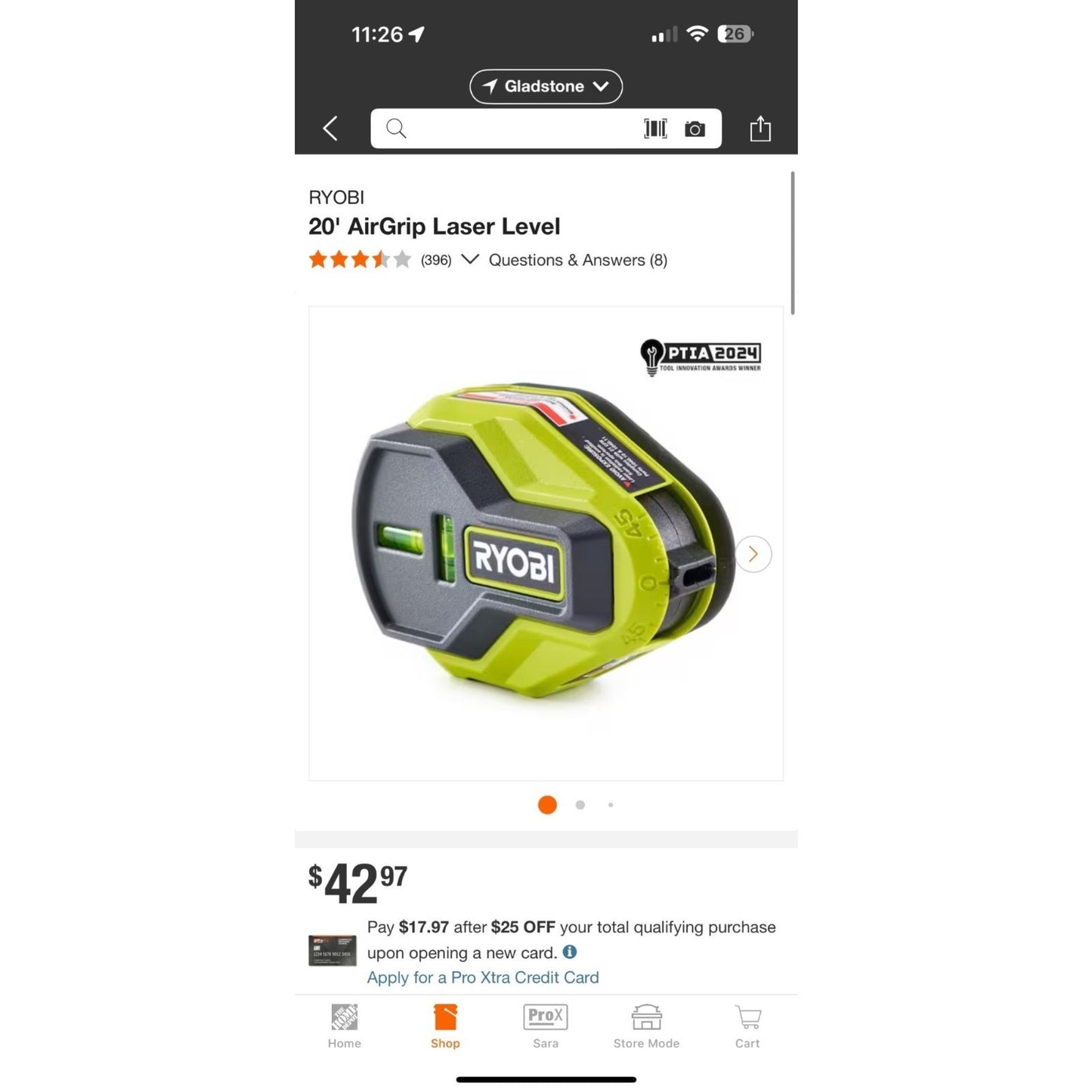 Ryobi 20 AirGrip Laser Level Horizontal & Vertical Precision Tool