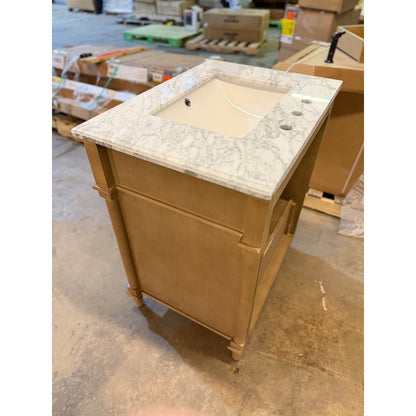 Home Decorators Aberdeen 30” Vanity Antique Oak w Carrara Marble Top Assembled Corner Chip