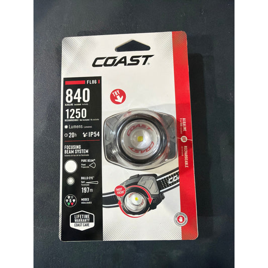 Coast FL86 840 Lumen Dual Power LED Headlamp New 30827 AAA Battery Headlamp Camping Work Light