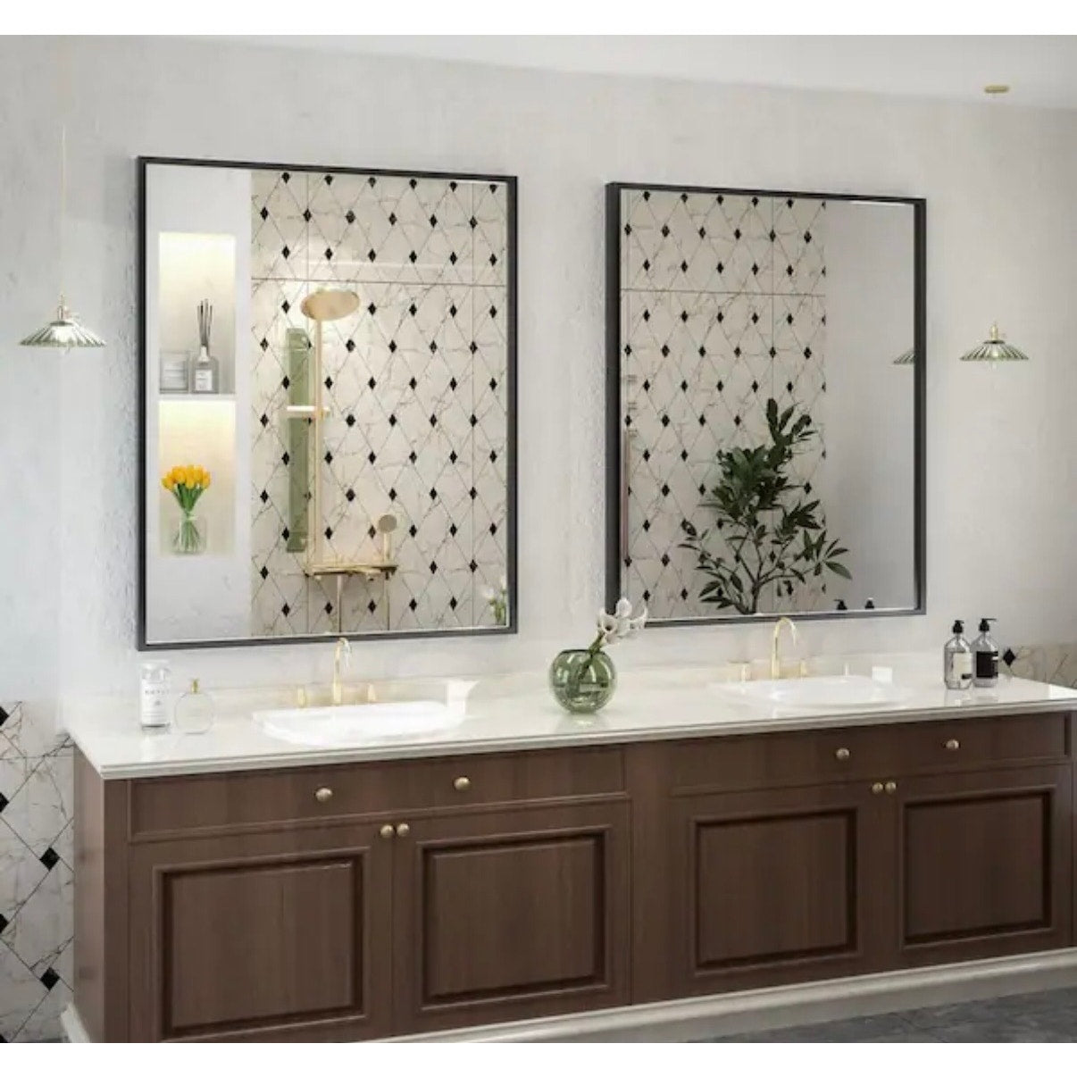 Apmir 40 x 32 Matte Black Bathroom Vanity Mirror Wall Mirror New