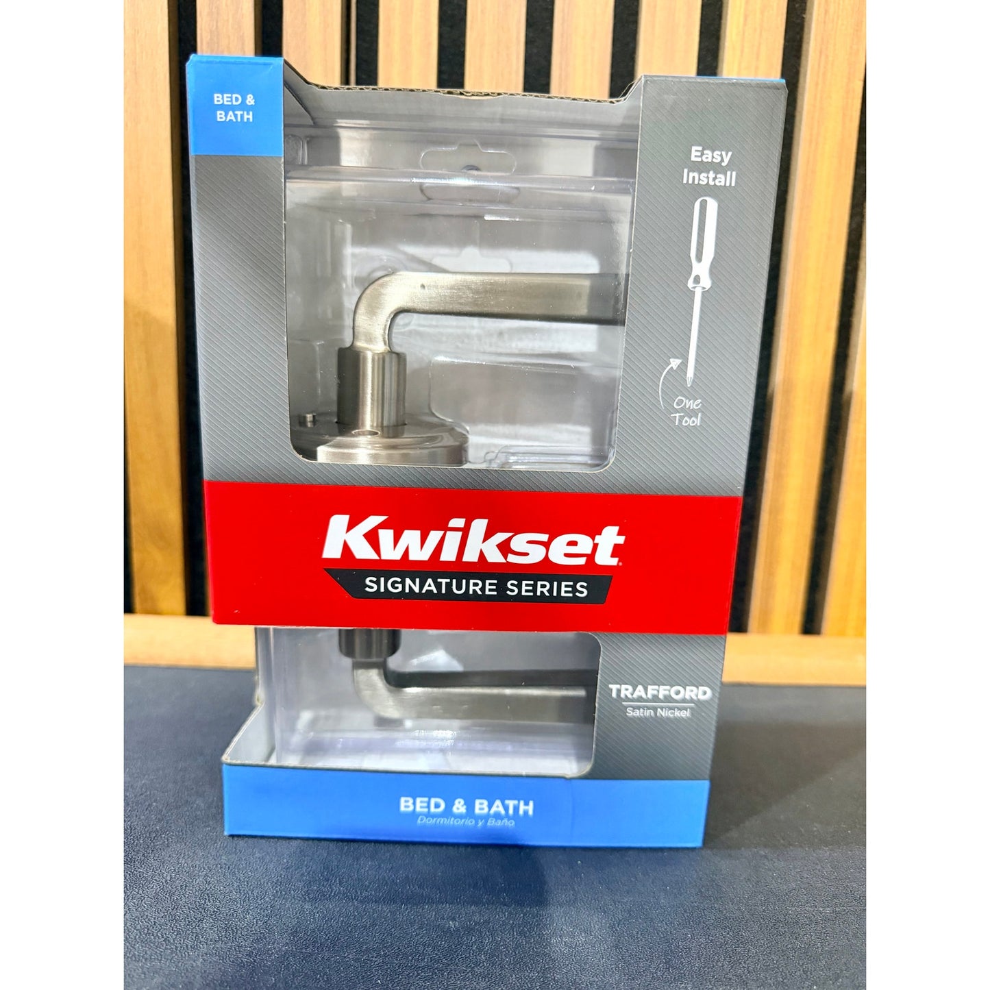 Kwikset Trafford Privacy Door Handle Satin Nickel New