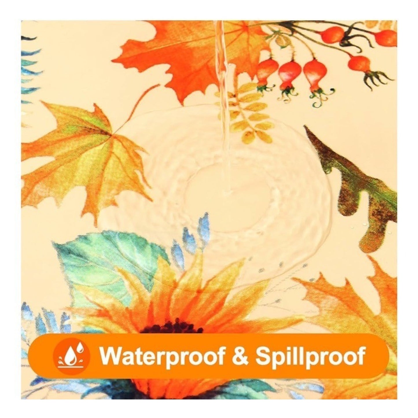 Smiry Elastic Fitted Thanksgiving Tablecloth Fall Sunflower & Pumpkin Waterproof