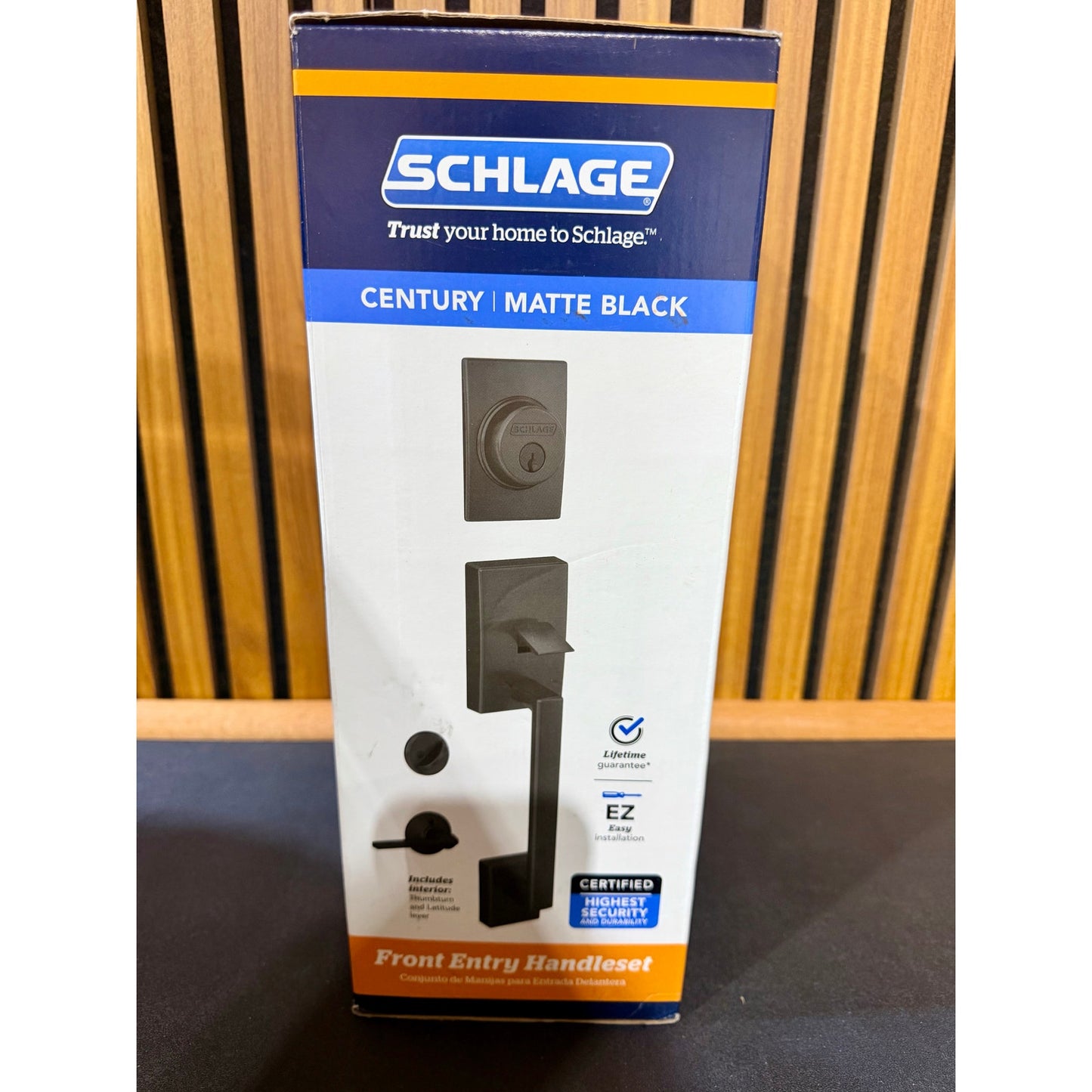 Schlage Century Handleset Latitude Lever Matte Black New