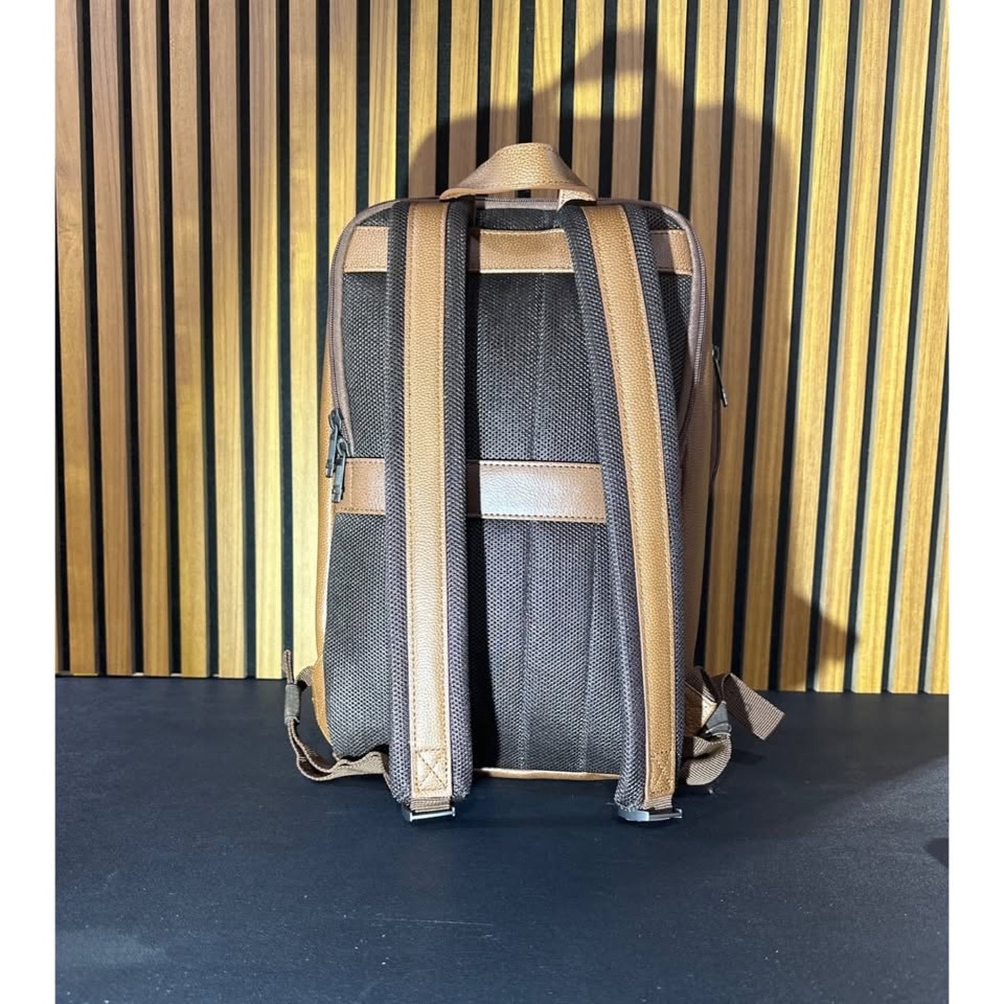 Brown Faux Leather Backpack With Multi-Compartment Design & Durable Straps