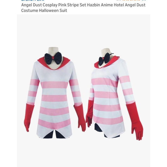 Angel Dust Cosplay Pink Stripe Halloween Costume Anime Outfit Set