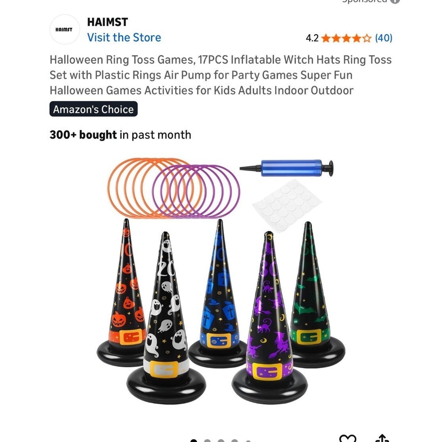 Halloween Inflatable Witch Hat Ring Toss Game Set 17-Piece