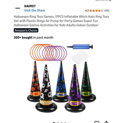 Halloween Inflatable Witch Hat Ring Toss Game Set 17-Piece