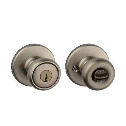 Kwikset Tylo Entry Door Knob Antique Brass Open Box
