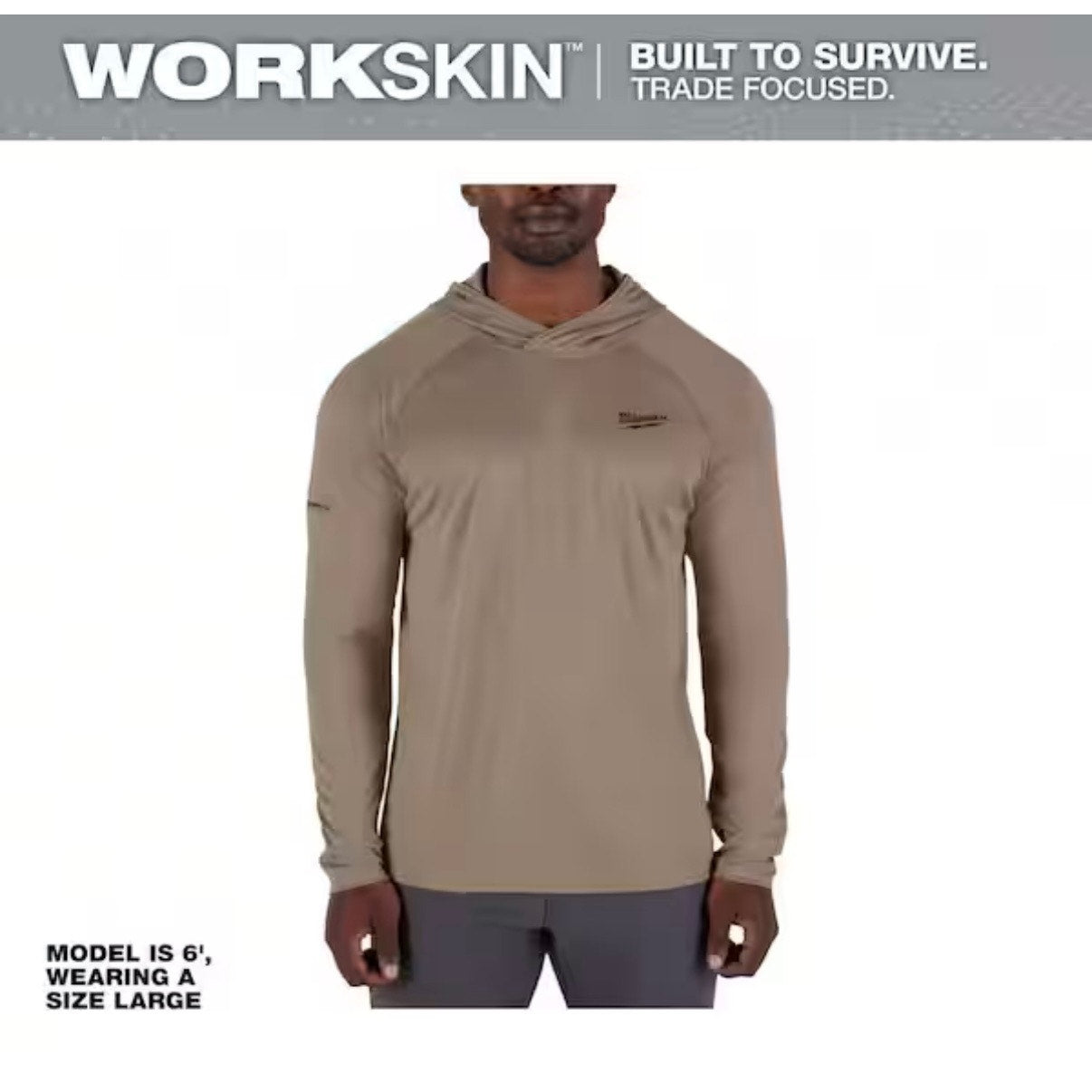 Milwaukee Men’s WORKSKIN Hooded Sun Shirt XL Sandstone New M550N-XL UPF 50 Long Sleeve Workwear