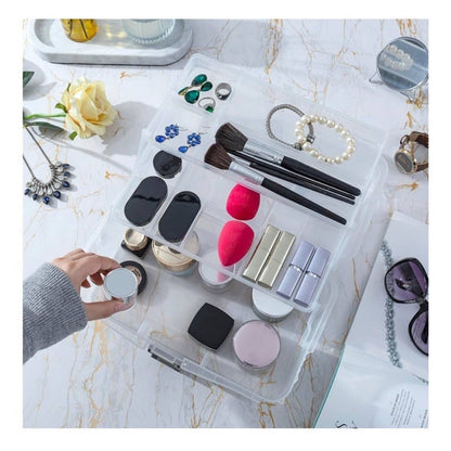 MyGift Transparent Multipurpose Storage Box With Latching Lid Gray Handle & 2 Tr