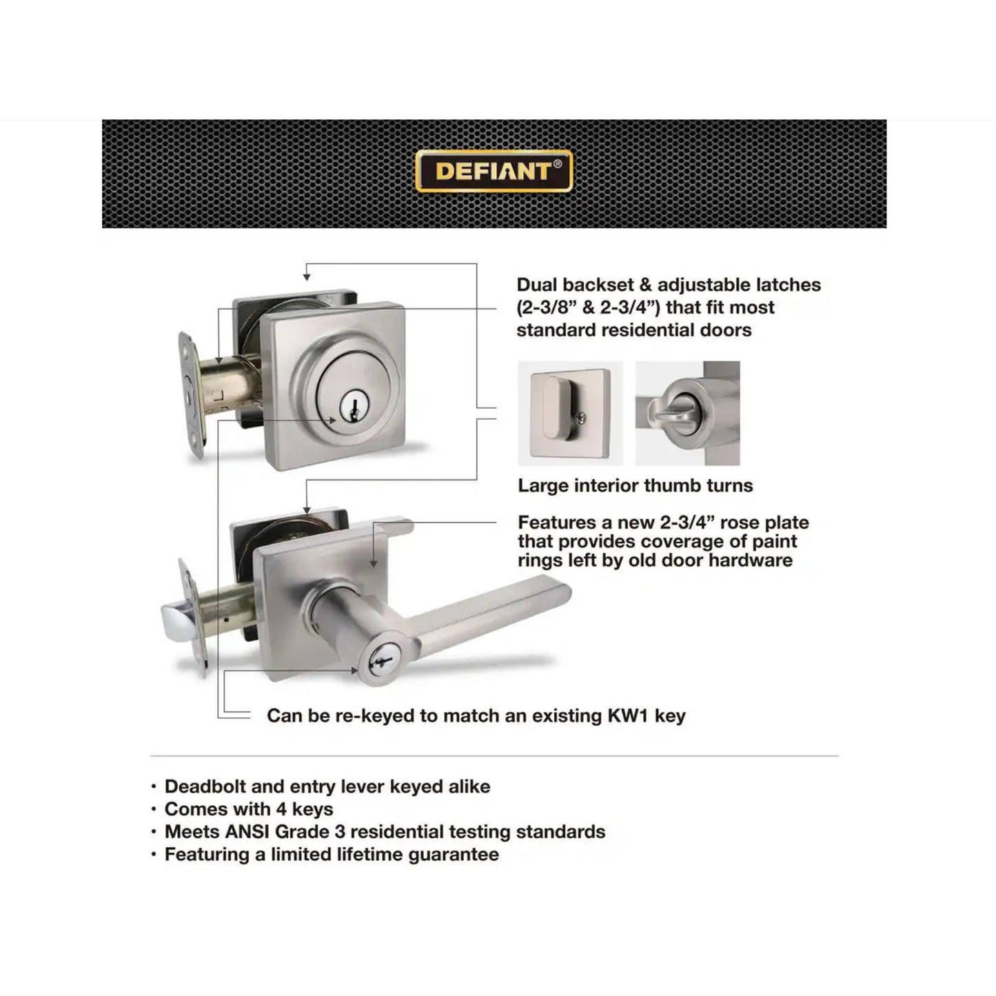 Defiant Tonebridge Entry Lever Deadbolt Combo Satin Nickel