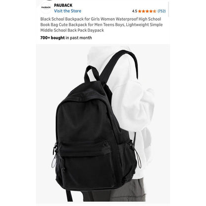 Black Waterproof Nylon Lightweight School Backpack For Boys & Girls