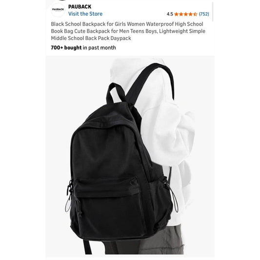 Black Waterproof Nylon Lightweight School Backpack For Boys & Girls