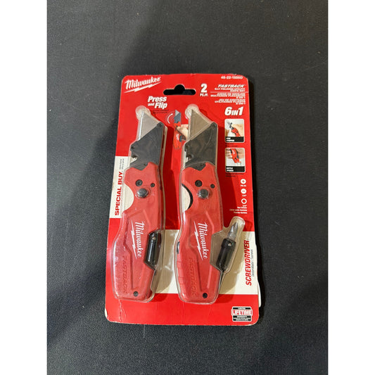 Milwaukee FASTBACK 6 in 1 Folding Utility Knife 2 Pack New 48-22-1505 Multi Tool Box Cutter
